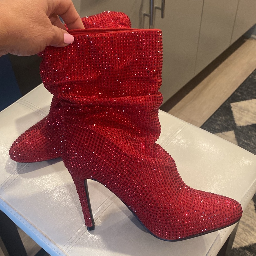 Nine West Red Ruby Slouch Bootie 6 Dazzling! Embe… - image 4